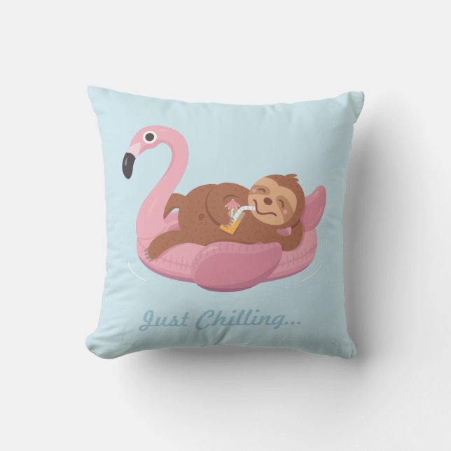 Cute Lazy Sloth Pink Flamingo Float Summer Pillow Kussen (Voorkant)