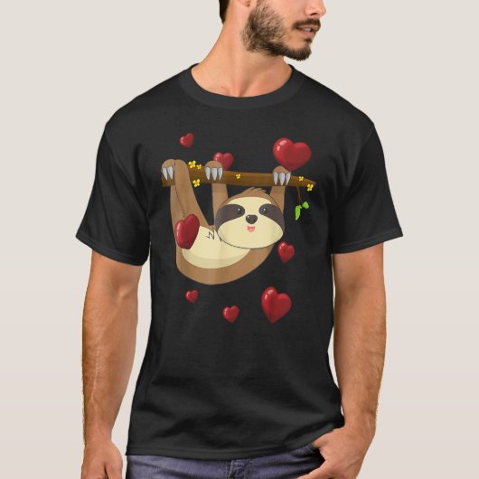 Cute Lazy Sloth Valentijnsdag Love Heart T-shirt (Voorkant)