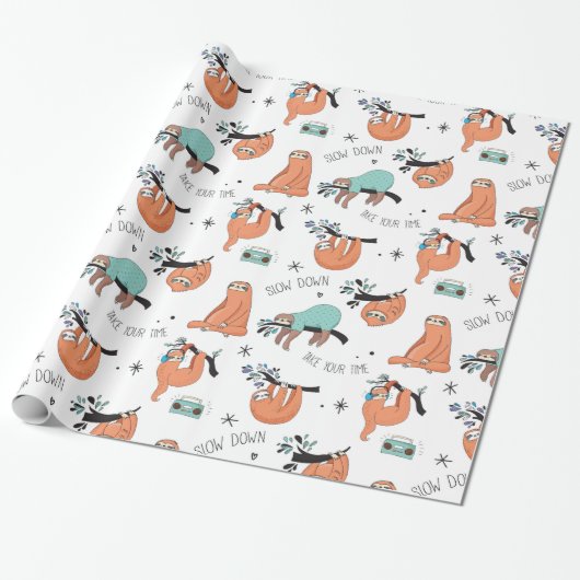 Cute Lazy Sloths Cadeaupapier (Uitgerold)