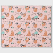 Cute Lazy Slots Pink Gift Paper Cadeaupapier (Vlak)