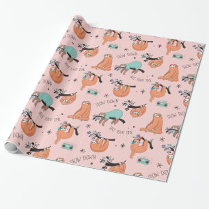 Cute Lazy Slots Pink Gift Paper Cadeaupapier