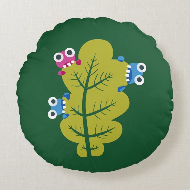 Cute Leaf Eaten van Cartoon Bugs Kinder Rond Kussen (Voorkant)