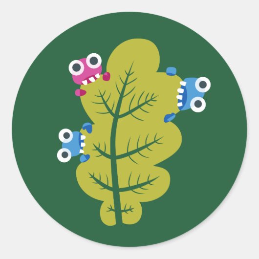 Cute Leaf Eaten van Cartoon Bugs Kinder Ronde Sticker (Voorkant)