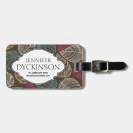 Cute Leaf Pattern roze bruin blauw op maat Bagagelabel