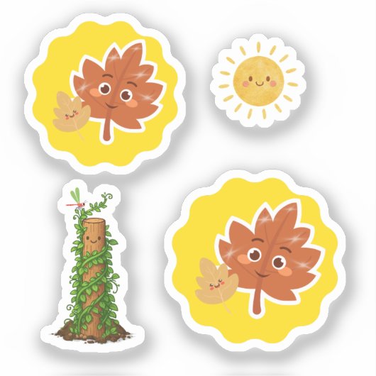Cute Leaf, Sun and Climbing Plant Pun Sticker Set (Voorkant)