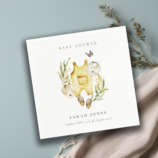 Cute Leafy Foliage Yellow Clothes Baby shower Servet