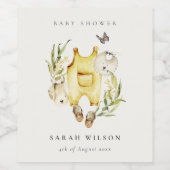 Cute Leafy Foliage Yellow Clothes Baby shower Wijn Etiket (Enkel label)