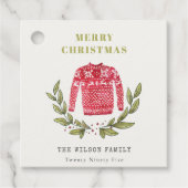 Cute Leafy Red Green Ugly Sweater Winter Bedankjes Labels (Voorkant)