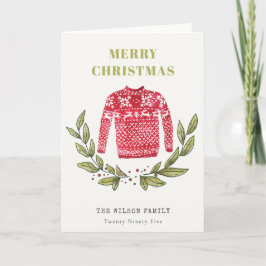Cute Leafy Red Green Ugly Sweater Winter Feestdagen Kaart