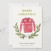 Cute Leafy Red Green Ugly Sweater Winter Feestdagenkaart (Voorkant)