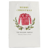 Cute Leafy Red Green Ugly Sweater Winter Medium Cadeauzakje (Voorkant)