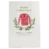 Cute Leafy Red Green Ugly Sweater Winter Medium Cadeauzakje (Achterkant)