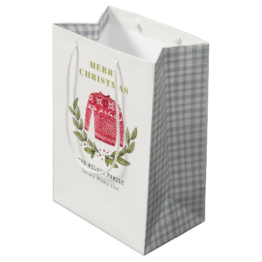 Cute Leafy Red Green Ugly Sweater Winter Medium Cadeauzakje (Achterkant Gekanteld)