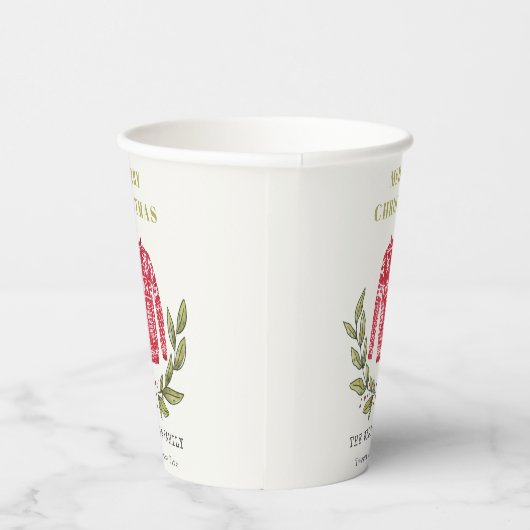 Cute Leafy Red Green Ugly Sweater Winter Papieren Bekers (Rechts)