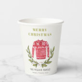 Cute Leafy Red Green Ugly Sweater Winter Papieren Bekers (Voorkant)