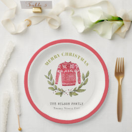 Cute Leafy Red Green Ugly Sweater Winter Papieren Bordje