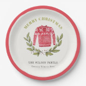 Cute Leafy Red Green Ugly Sweater Winter Papieren Bordje (Voorkant)