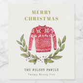 Cute Leafy Red Green Ugly Sweater Winter Wijn Etiket (Enkel label)