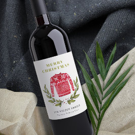 Cute Leafy Red Green Ugly Sweater Winter Wijn Etiket