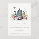 Cute Leafy Roos Floral Teapot Weddenschap Details Informatiekaartje (Voorkant)