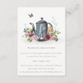 Cute Leafy Roos Floral Teapot Weddenschap Receptio Informatiekaartje (Voorkant)