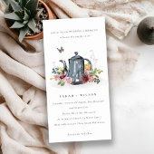 Cute Leafy Roos Floral Teapot Wedding Invite Bedankkaart