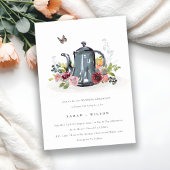 Cute Leafy Roos Floral Teapot Wedding Invite Bedankkaart