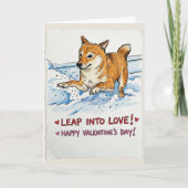 Cute "Leap Into Love" Shiba Inu Valentine's Day  Kaart (Voorkant)