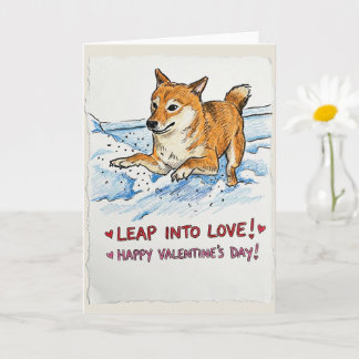 Cute "Leap Into Love" Shiba Inu Valentine's Day  Kaart