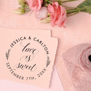 Cute Leaves Love is Sweet Round Weduwen Bedankt Zelfinktende Stempel