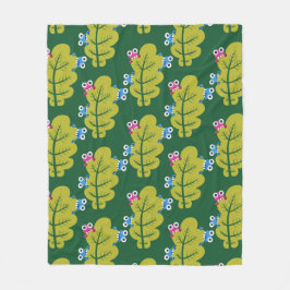 Cute Leaves Pattern met Cartoon Bugs Green Fleece Deken