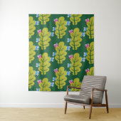 Cute Leaves Pattern met Cartoon Bugs Green Wandkleed (In situ)