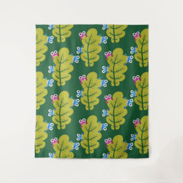Cute Leaves Pattern met Cartoon Bugs Green Wandkleed