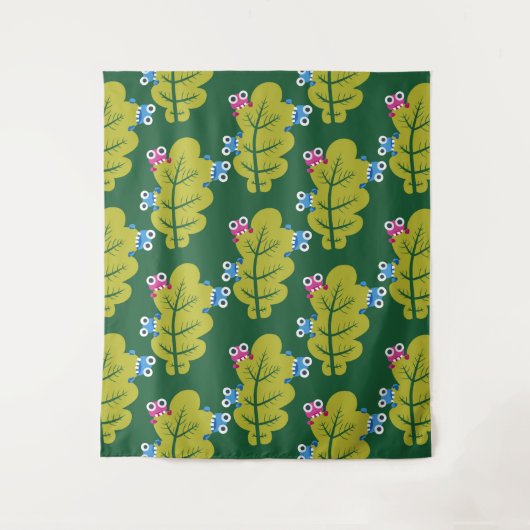 Cute Leaves Pattern met Cartoon Bugs Green Wandkleed (Voorkant)