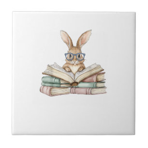 Cute leeskonijn bril boeken boekenwurm lezer T Tegeltje