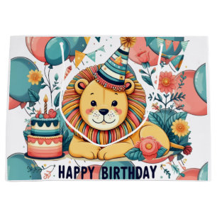 Cute Leeuw Happy Birthday Feesthoed Ballon Groot Cadeauzakje