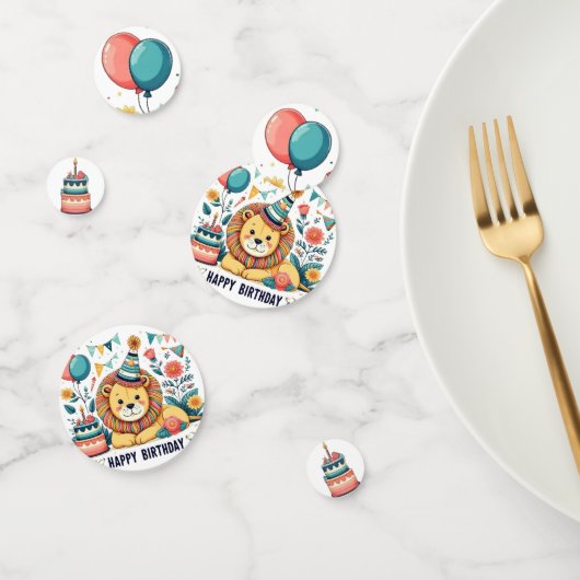 Cute Leeuw Happy Birthday Feesthoed Confetti (Groep)