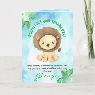 Cute Leeuw Jungle Dieren Kinderen Verjaardag Foto Kaart