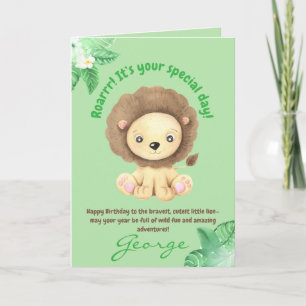 Cute Leeuw Jungle Dieren Kinderen Verjaardag Foto Kaart
