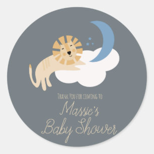 Cute Leeuw Maanwolk Baby Shower Ronde Sticker