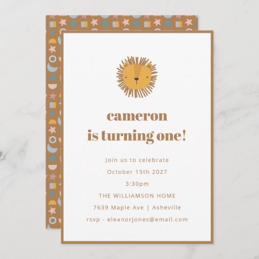 Cute Leeuwenbaby Kinderen Dier 1e Verjaardagsfeest Kaart (Voorkant / Achterkant)