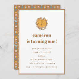 Cute Leeuwenbaby Kinderen Dier 1e Verjaardagsfeest Kaart