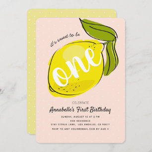 Cute Lemon 1st Birthday Baby Roze Partij Uitnodigi Kaart