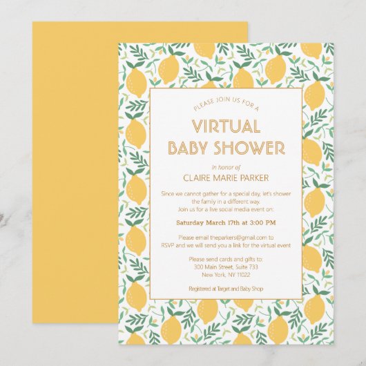 Cute Lemon Citrus Foliage Virtual Baby shower Kaart (Voorkant / Achterkant)
