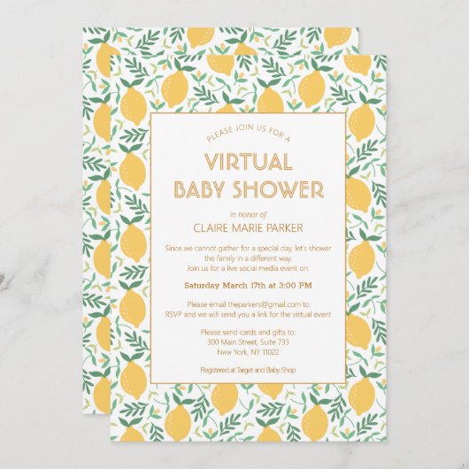 Cute Lemon Citrus Foliage Virtual Baby shower Kaart (Voorkant / Achterkant)