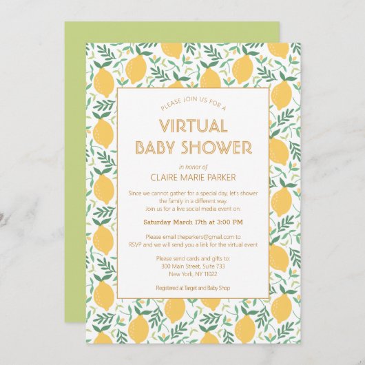 Cute Lemon Citrus Foliage Virtual Baby shower Kaart (Voorkant / Achterkant)