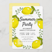 Cute Lemon Citrus White Summer Party Invitation Kaart (Voorkant / Achterkant)