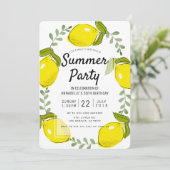 Cute Lemon Citrus White Summer Party Invitation Kaart (Staand voorkant)