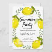 Cute Lemon Citrus White Summer Party Invitation Kaart (Voorkant)