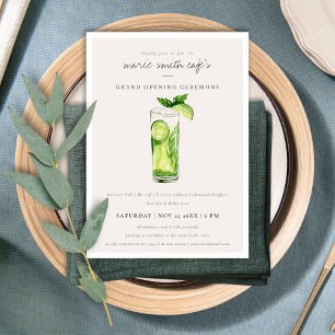 Cute Lemon Drink Mint Green Grand Opening Invite Bedankkaart